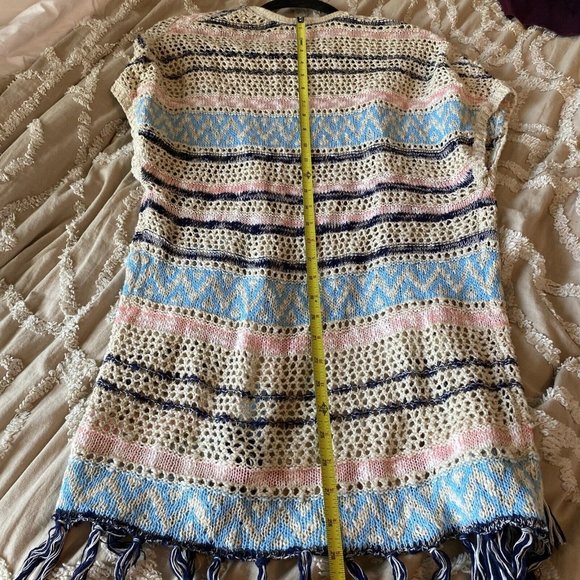 Justice Girls Open Front Cardigan Sweater 12/14 Fringed Sparkle Short Sleeve - Picture 4 of 6